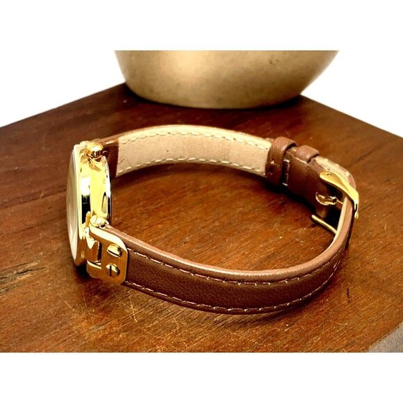 Anne Klein Women's Watch 10/9442 Gold Dial Quartz 26mm Brown Leather Band - Picture 9 of 13